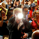 U.S. President Donald Trump visits a distribution center while surveying hurricane damage in San Juan, Puerto Rico.